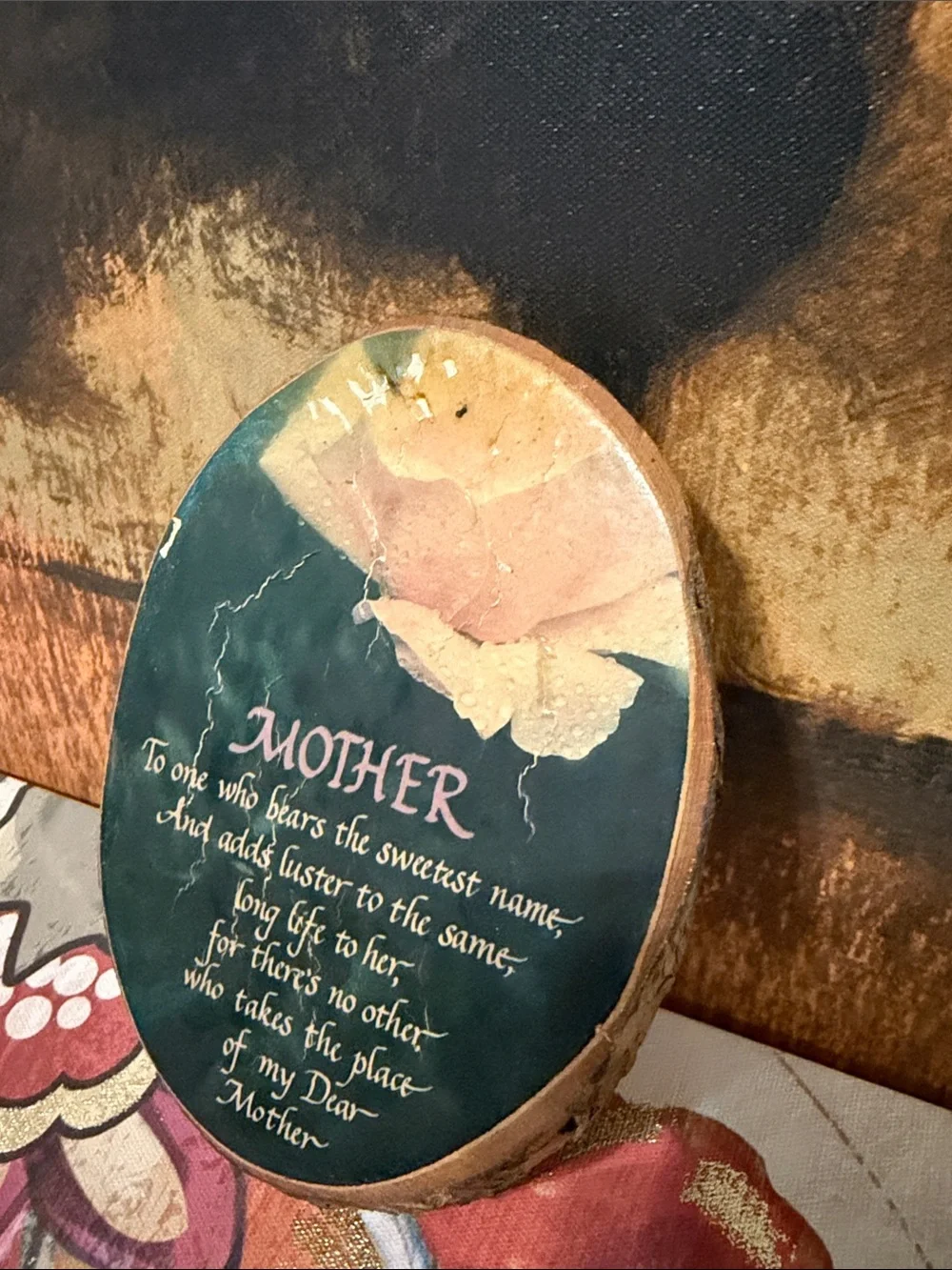 Sentimental 'Mother' Oval Wooden Wall Plaque in Dark Green and Gold